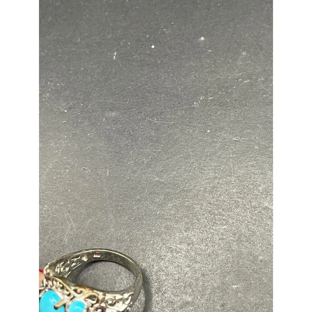 Vintage 925 Sterling Silver 3 Stone Sleeping Beauty Blue Turquoise Ring Sz 10.25